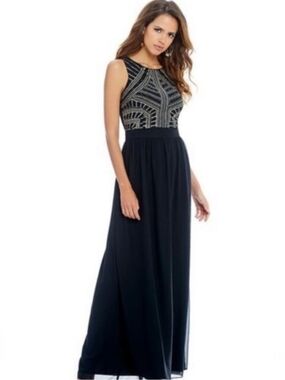 Gianni Bini  Womens Long Formal Maxi Dress Beaded Sequin Bodice Black Size 6